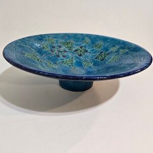 Bitossi Ceramic Bowl 12in Pedestal Blue Rimini Blu Mid Century Italy Pottery MCM